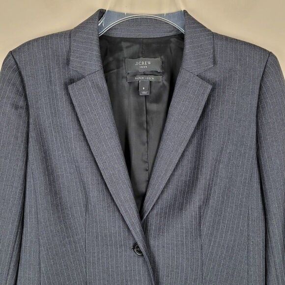 J. Crew Size 6 1035 Super 120's Wool Blazer Pinstripe Gray - Picture 4 of 12